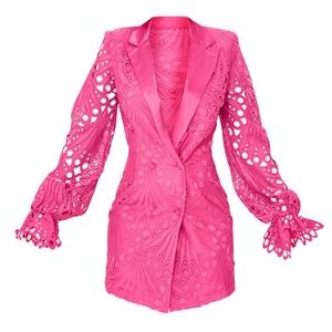 Pink Thick Lace Frill Sleeve Blazer Dress